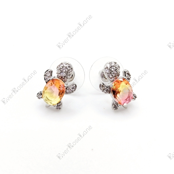 Turtle Colorful CZ Post Earrings New - Picture 3 of 6